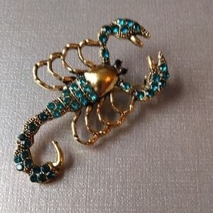 Gold and Teal Scorpion Brooch